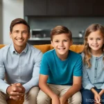 포지티브 심리학을 통한 행복한 가족 만들기 - **Family Strengths Unleashed**
    A vibrant, medium-shot, family portrait featuring two parents, a ...