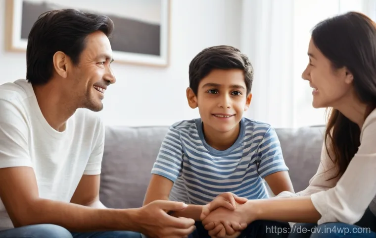 포지티브 심리학을 통한 행복한 가족 만들기 - **The Gratitude Jar Moment**
A heartwarming, eye-level shot of a diverse family (two parents, a ... 포지티브 심리학을 통한 행복한 가족 만들기 - **The Gratitude Jar Moment**
A heartwarming, eye-level shot of a diverse family (two parents, a ...