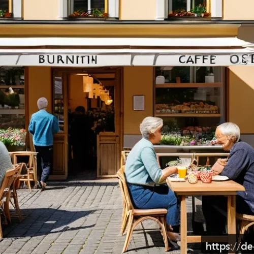 포지티브 심리학을 통해 긍정적인 사회적 변화 만들기 - A vibrant urban neighborhood scene in Germany during a sunny morning, showing diverse neighbors of v...
