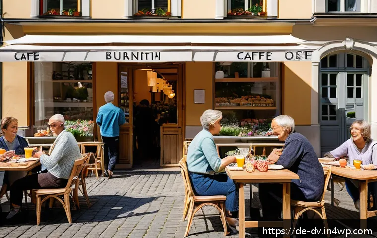 포지티브 심리학을 통해 긍정적인 사회적 변화 만들기 - A vibrant urban neighborhood scene in Germany during a sunny morning, showing diverse neighbors of v...
