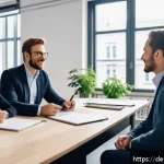 포지티브 심리학의 기반에서의 의사소통 기술 - A warm, inviting office setting in Berlin, showing a diverse group of adults in casual business atti...